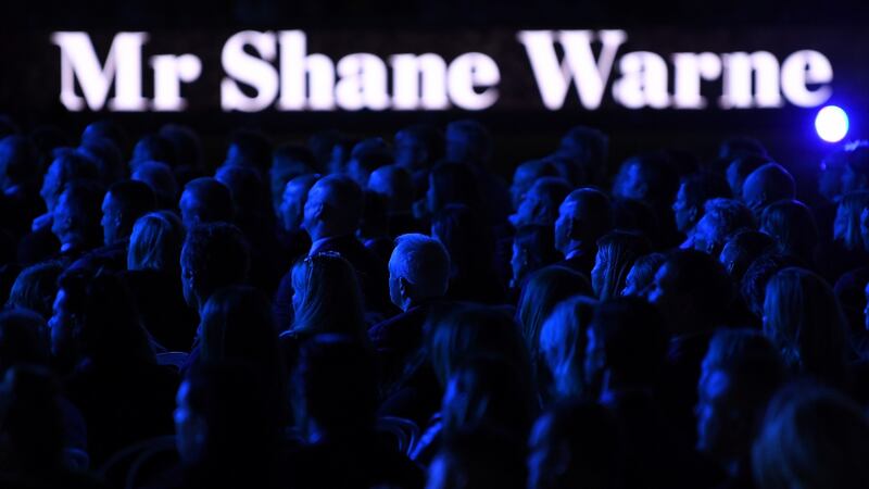 People attend the state memorial service for Shane Warne. Photograph: James Ross Australia/EPA