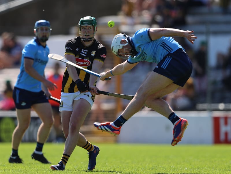 Dublin's Chris Crummey attempts to block a shot from Luke Hogan of Kilkenny at Nowlan Park last Sunday. Photograph: Leah Scholes/Inpho