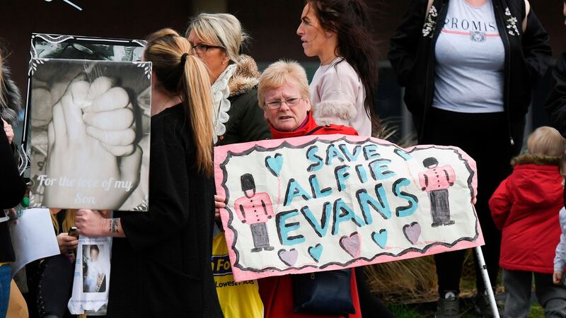 Supporters of the parents  of Alfie Evans, who want to take him abroad for treatment,  outside Alder Hey children’s hospital in Liverpool on  April 16th. Photograph: Paul Ellis/AFP/Getty Images