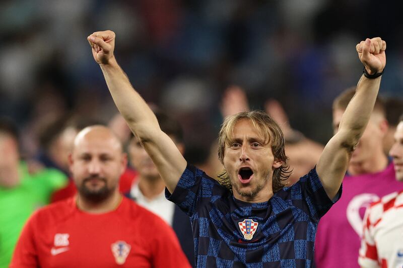 Luka Modric celebrate Croatia's victory over Japan in a penalty shoot-out. Photograph: Adrian Dennis/AFP via Getty Images