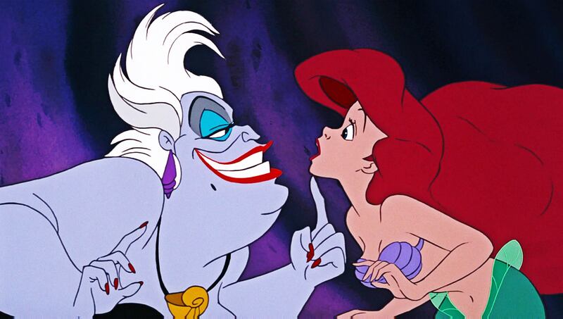 'Ursula doesn’t simply symbolise woman, she performs woman.' Above, Ursula and Ariel in The Little Mermaid Disney (1989)