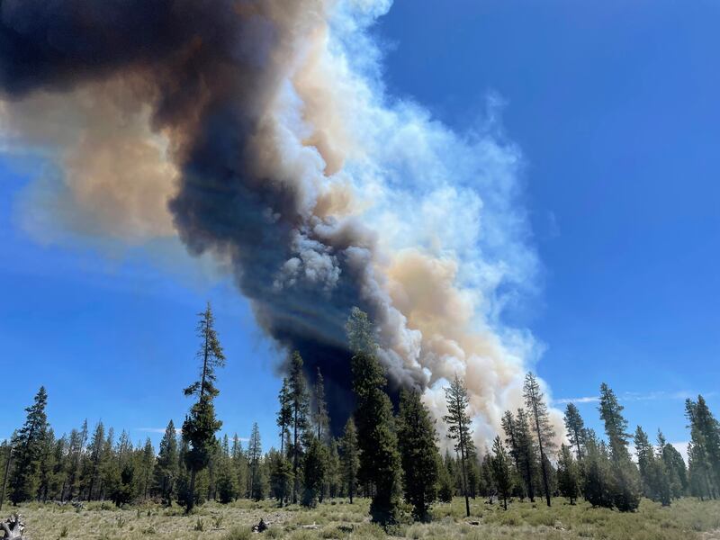Dozens of homes have been destroyed by the wildfires. Photograph: Sgt Kyle Kalambach/Deschutes County Sherriff’s Office/AP