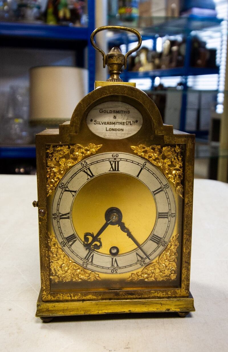 Edwardian brass table clock at Keighery's auction of timepieces on May 13th