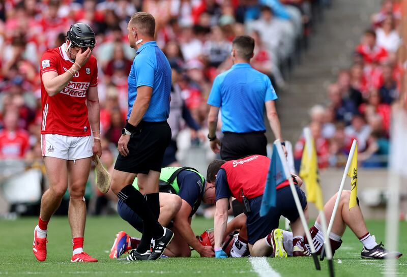 Cork's Darragh Fitzgibbon leaves the field after receiving a second yellow card. Photograph: Ryan Byrne/Inpho