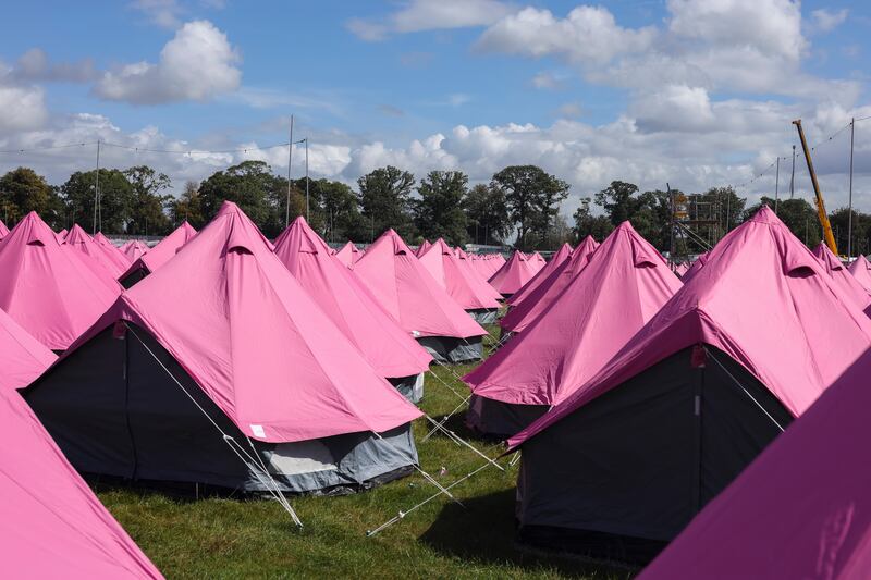 Some of the bookable, pre-erected tents on the festival site. Photograph: Dan Dennison