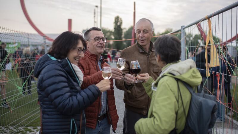Locals celebrate the removal of a fence between Kreuzlingen, Switzerland, and Constance, Germany on May 15th. Photograph: Gian Ehrenzeller/EPA
