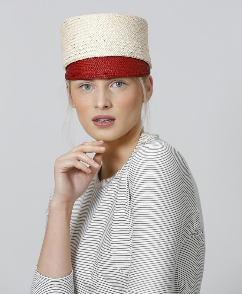 Peaked panama bellboy cap by FAO Millinery €170.