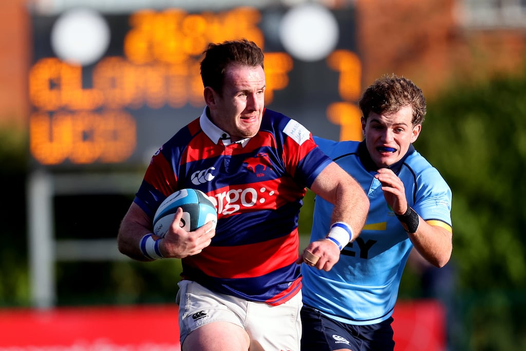 Dylan Donnellan scored two tries in Clontarf's victory over Terenure at Castle Avenue. Photograph: Bryan Keane/Inpho