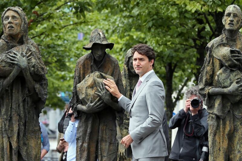 Justin Trudeau visits Famine Memorial during Dublin visit