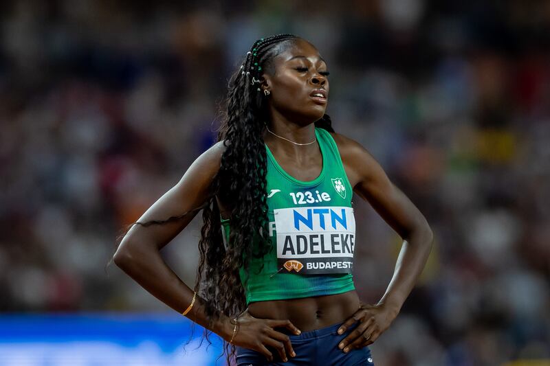 Rhasidat Adeleke after finishing fourth in the 400m at the World Championships in Budapest. Photograph: Morgan Treacy/Inpho