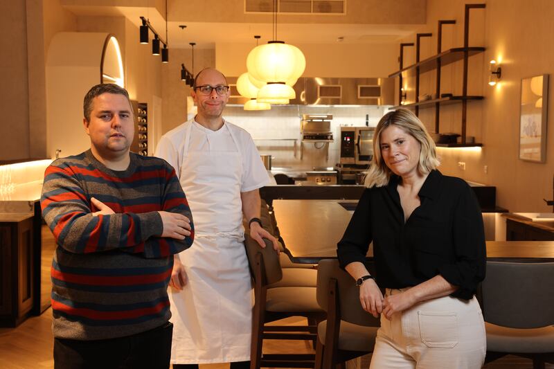 Sitting pretty? Will it be good news this evening for the co-owners of D'Olier Street restaurant in Dublin 2, which is rumoured to be in the running for a star. L-R; Anthony Smith, James Moore and Jane Frye.
Photograph: Dara Mac Dónaill








