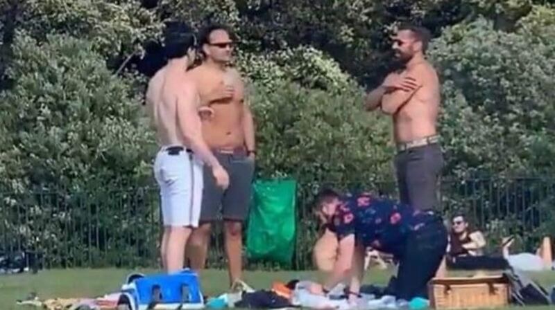 A still from a video uploaded to social media at the weekend of Taoiseach Leo Varadkar and his partner Matt Barrett meeting two friends in the Phoenix Park in Dublin