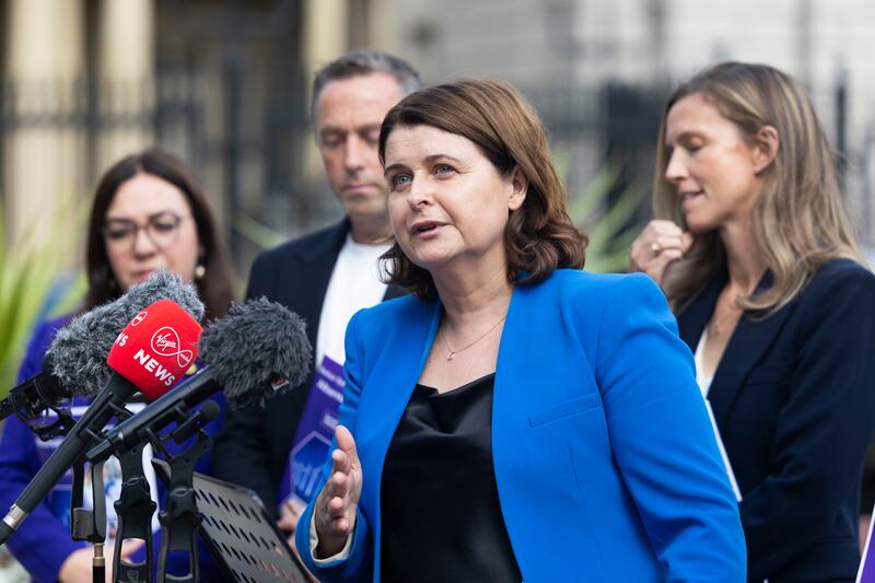 Social Democrats TD Jennifer Whitmore on the Plinth of Leinster House. Photo: Sam Boal/Collins Photos 