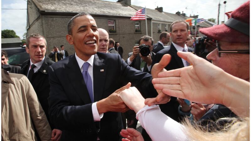 Former US president  Barack Obama in his ancestral homeland  in Moneygall, Co Offaly. Photograph: Bryan O’Brien / THE IRISH TIMES