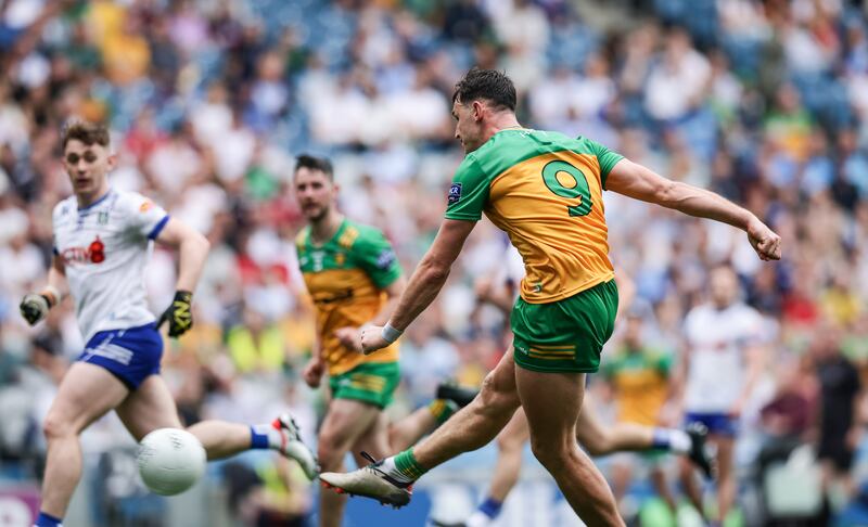Michael Langan scores a goal for Donegal. Photograph: Tom Maher/Inpho