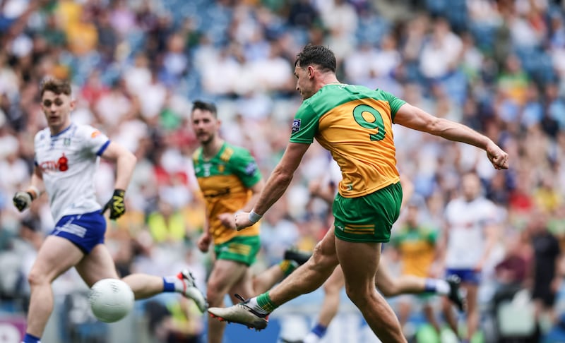 Michael Langan scores a goal for Donegal. Photograph: Tom Maher/Inpho