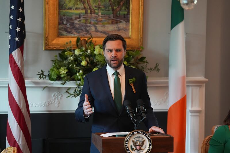 US vice-president JD Vance speaking at a breakfast meeting he hosted at his official residence in Washington DC for the visit by Taoiseach Micheál Martin. Photograph Niall Carson/PA