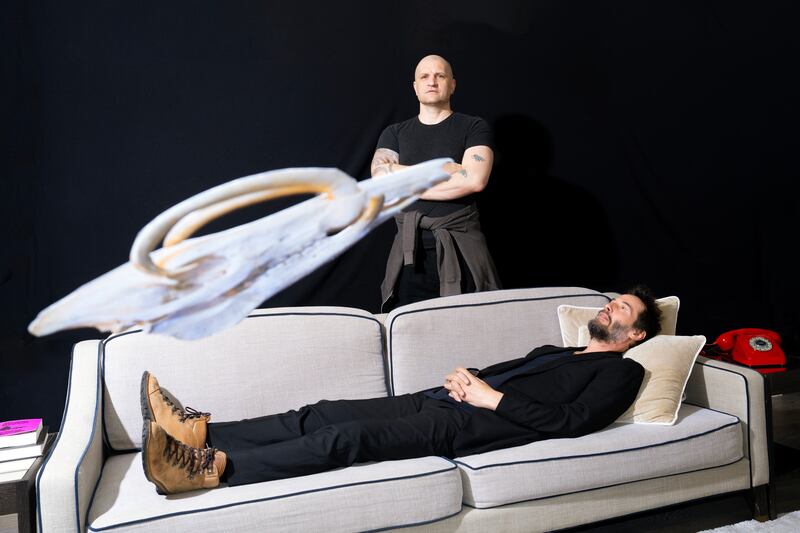 “It was important to us approach this in a way that did something new,” Miéville, standing, said. “It’s another version of storytelling, which I love,” Reeves says. Photograph: Guy Bolongaro/The New York Times
                      