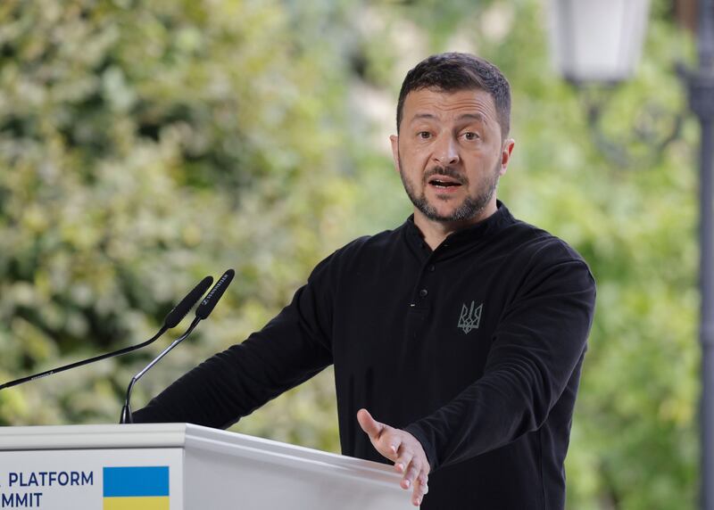 Ukrainian president Volodymyr Zelenskiy said late on Friday that his plan to achieve victory depended on Washington’s decision, a clear reference to the authorisation for long-range strikes that Kyiv has long sought from Nato allies. Photograph: Sergey Dolzhenko/EPA-EFE