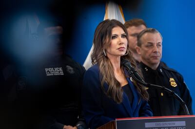 Secretary of Homeland Security Kristi Noem. Photograph: Angelina Katsanis/The New York Times
                      