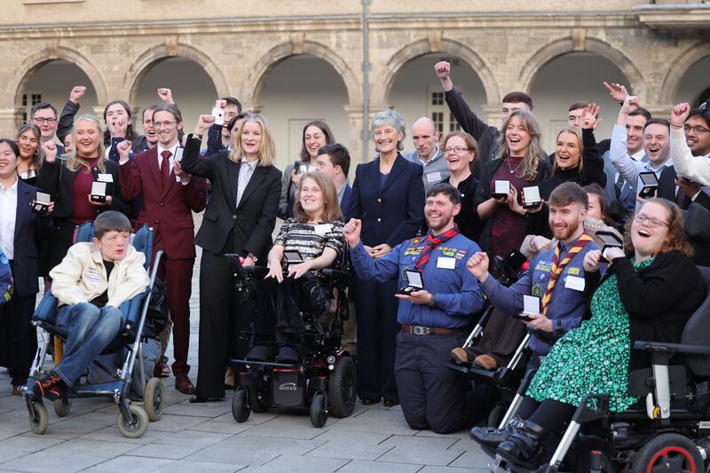 Gold medal Gaisce recipients after ceremony in Dublin on Monday with President Catherine Connolly. Photograph: Alan Betson