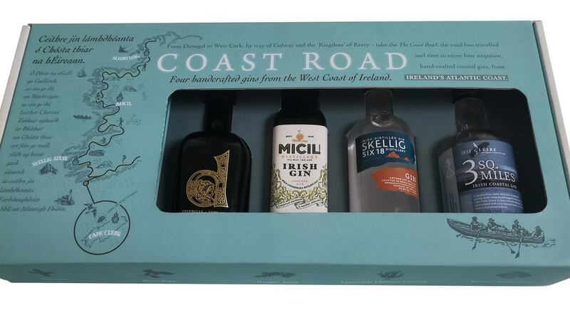 Four award-winning gins from Sliabh Liag Distillery, Micil Distillery, Skellig Six18 Distillery and Cape Clear Distillery in one giftbox, €49.99 celtic whiskeyshop.com and irishmalts.com