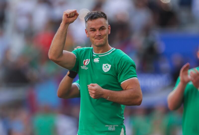 Ireland captain Johnny Sexton applauds fans after the game. Photograph: Laszlo Geczo/Inpho 