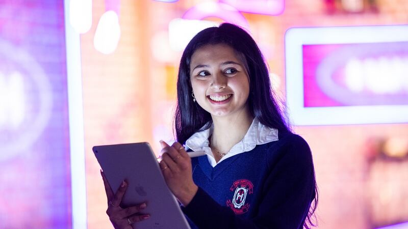 Laura Kongsuwan, Transition Year student from Our Lady’s School in Terenure in Dublin, at the I Wish 2022 Stem Showcase in the RDS. Photograph: Naoise Culhane