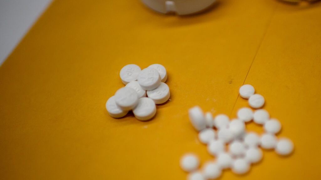 This illustration image shows tablets of opioid painkiller Oxycodon delivered on medical prescription taken in Washington, DC. Photograph: Eric Baradat/AFP