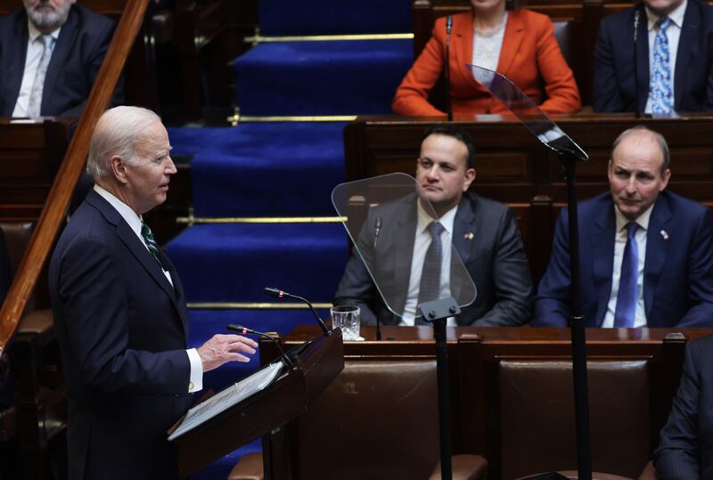 Mr Biden addresses the Dáil. Photograph: Tony Maxwell/PA