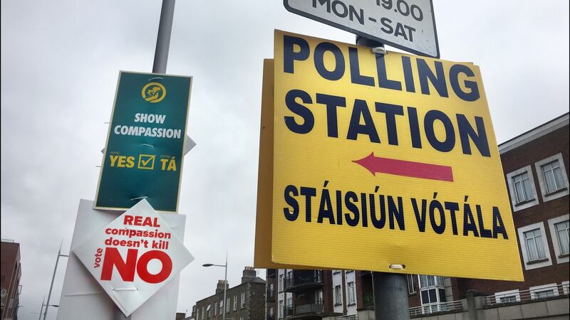 Polling station signage in Rathmines: Up to recently, women’s stories were buried in our society as an unspeakable, amorphous blob, one woman indistinguishable from the other, reduced to “social abortions” or “issues”.  Photograph: Bryan O’Brien