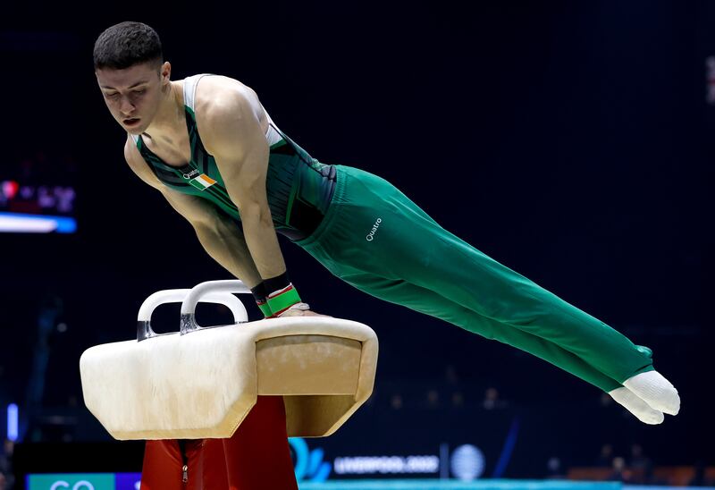 Ireland’s Rhys McClenaghan competes in the Men's Pommel Horse final at the World Artistic Gymnastics Championships 2022 in Liverpool on November 5th. Photograph: Roger Evans/Inpho
