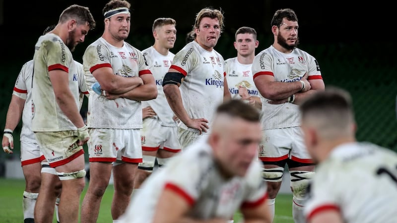 Dejected Ulster players after their defeat to Leinster. Photograph: Dan Sheridan/Inpho