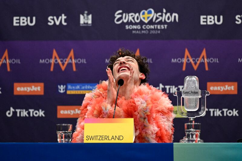 Nemo of Switzerland speaks during a press conference after winning the Eurovision Song Contest in Malmö, Sweden. Photograph: JESSICA GOW/TT/TT NEWS AGENCY/AFP via Getty Images