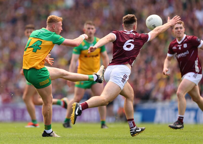 Galway's Liam Silke in action against Donegal's Oisin Gallen during the All-Ireland semi-final at Croke Park. Photograph: James Crombie/Inpho