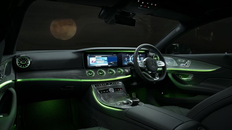 The cabin is largely drawn from the E-Class saloon. You get the original MBUX digital dashboard, with its twin, conjoined 12.3-inch screens.