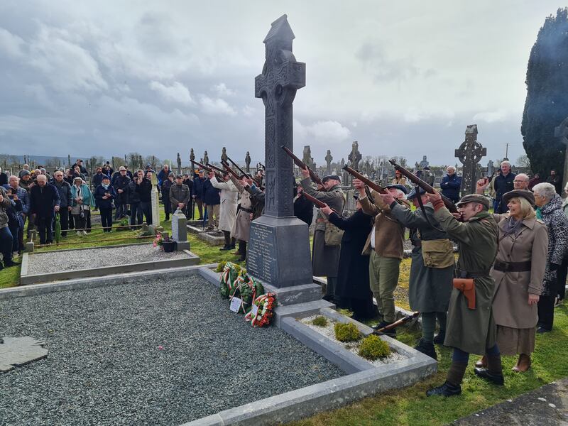 A re-enactment of Anti-Treaty IRA members firing shots over Liam Lynch"s grave at Kilcrumper, Co Cork. Photograph: Barry Roche