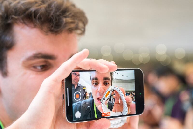 Testing out the Apple Watch Ultra 2 during Apple's launch event in Cupertino this week. Photograph: Nic Coury/AFP