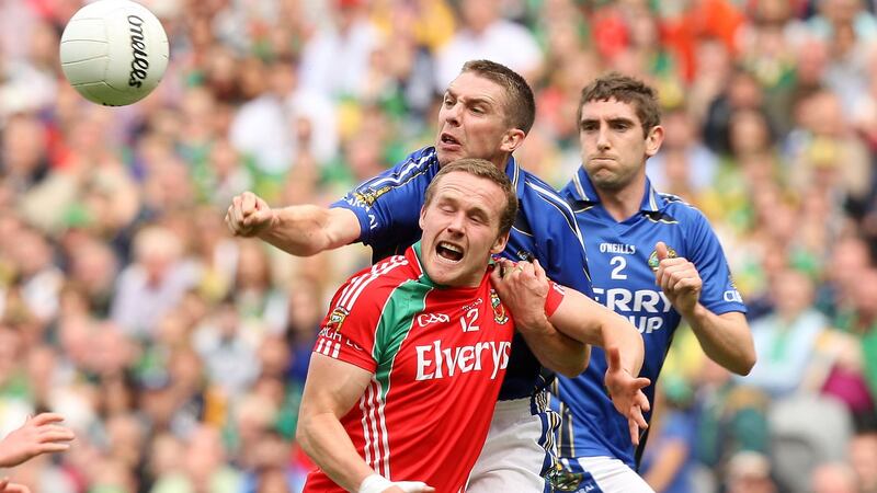 Mayo’s Andy Moran and Marc Ó Sé of Kerry in action in 2011. Photograph: Ryan Byrne/Inpho