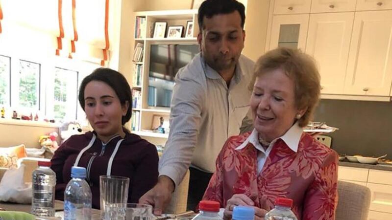 Escape attempt: Princess Latifa having a meal with Mary Robinson in Dubai. Photograph: HO/WAM/AFP