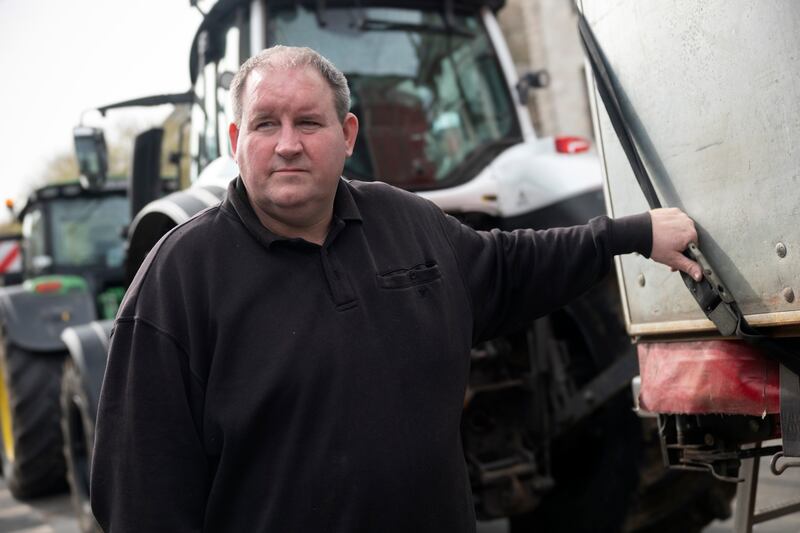 Christopher Duffy with tractors and trucks blocking O’Connell Street in Dublin for a national fuel protest taking place over energy prices caused by ongoing war in the Middle East. Photograph: Chris Maddaloni