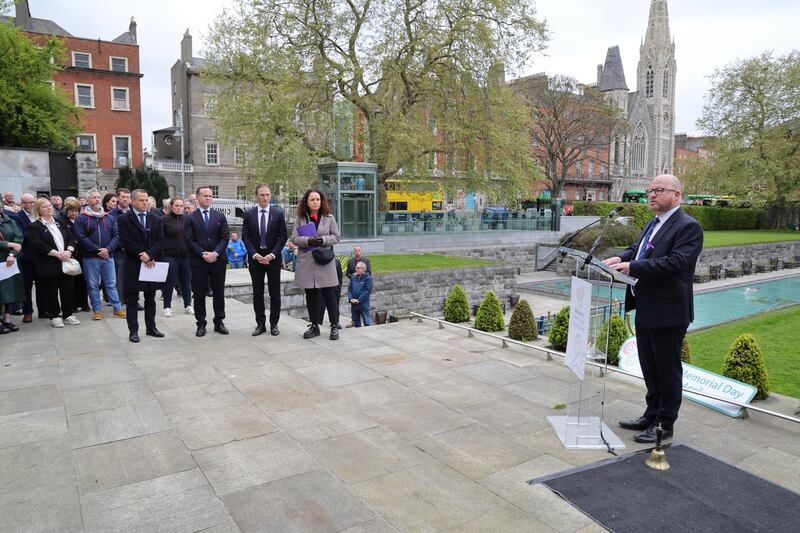 Irish Congress of Trade Unions general secretary Owen Reidy addresses the Workers' Memorial Day event at the Garden of Remembrance, Dublin. Photograph: Bryan O’Brien