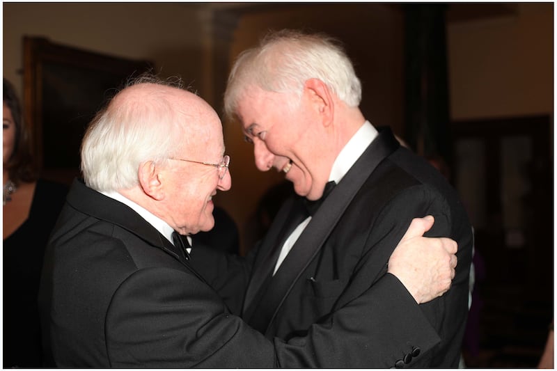 Michael D Higgins with Seamus Heaney at the 2011 Irish Book Awards at the RDS. Heaney was awarded the Bob Hughes Lifetime Achievemnet Award. Photograph: Brenda Fitzsimons