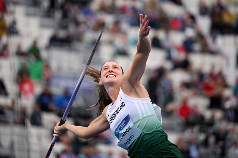 Kate O'Connor competes in the javelin throw element of the heptathlon at the Commonwealth Games in Scotland last month. Photograph: Mattia Ozbot/Getty Images