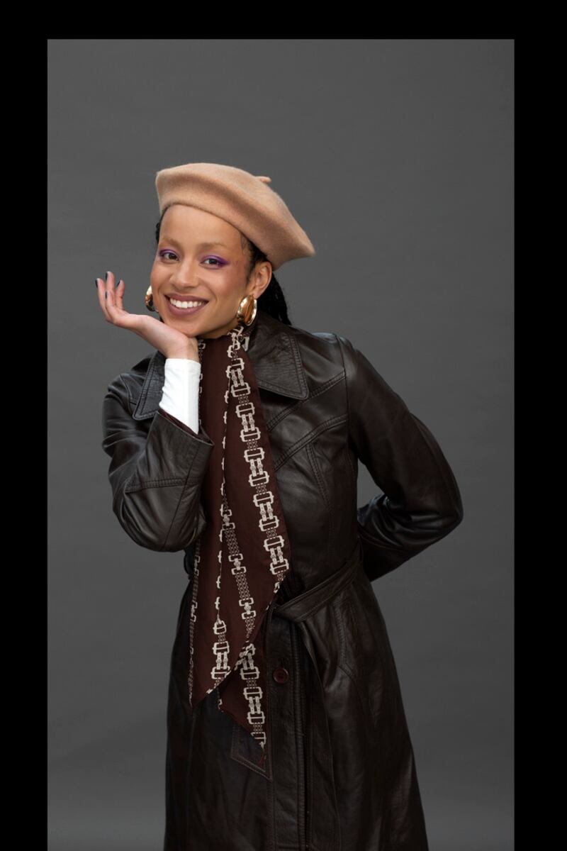 Caramel beret for €18, black leather coat for €125, and 1970s scarf for€25, from The Harlequin 