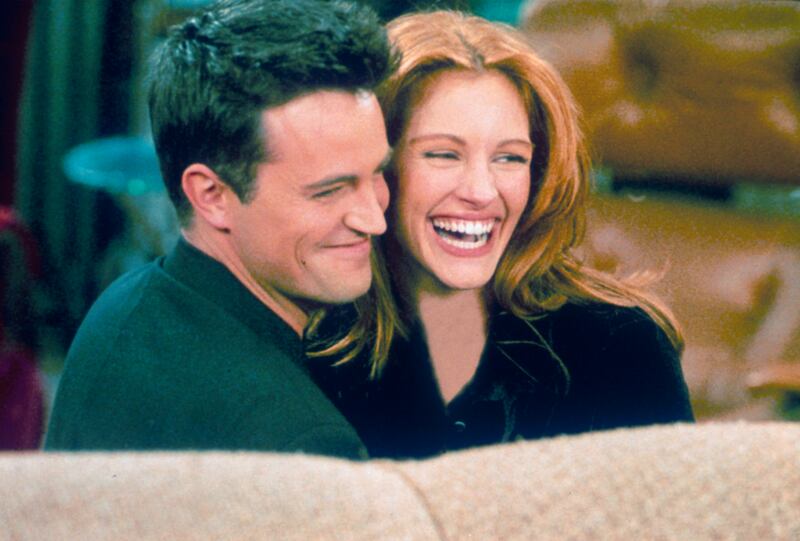 Friends: Matthew Perry and Julia Roberts on set in 1996, for The One After the Super Bowl. Photograph: Liaison/Getty