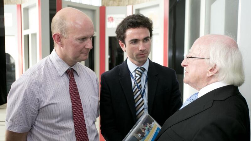 John Whyte  briefing President Michael D Higgins in Lebanon in April 2015.