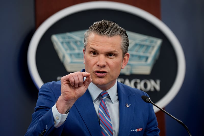 US defence secretary Pete Hegseth addresses a  news conference at the Pentagon. Photograph: Andrew Harnik/AFP/Getty
