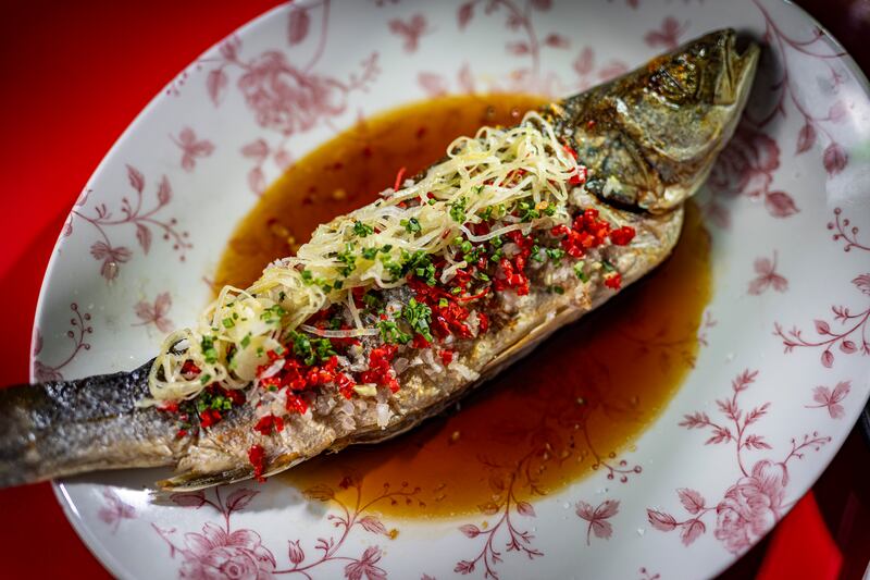 Hang Dai: Steamed whole sea bass, baby leeks, chilli, soy. Photograph: Will Dempsey
