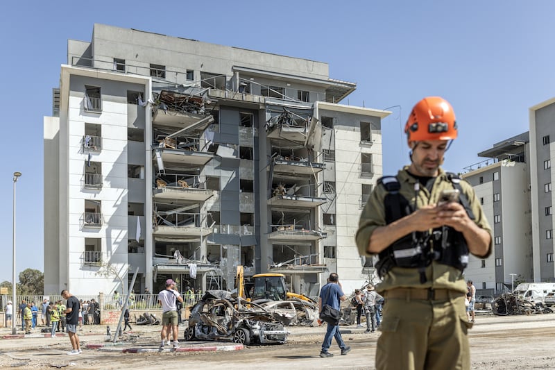 An apartment building damaged in an Iranian missile strike in Beersheba, Israel on Friday. Photograph: Avishag Shaar-Yashuv/The New York Times